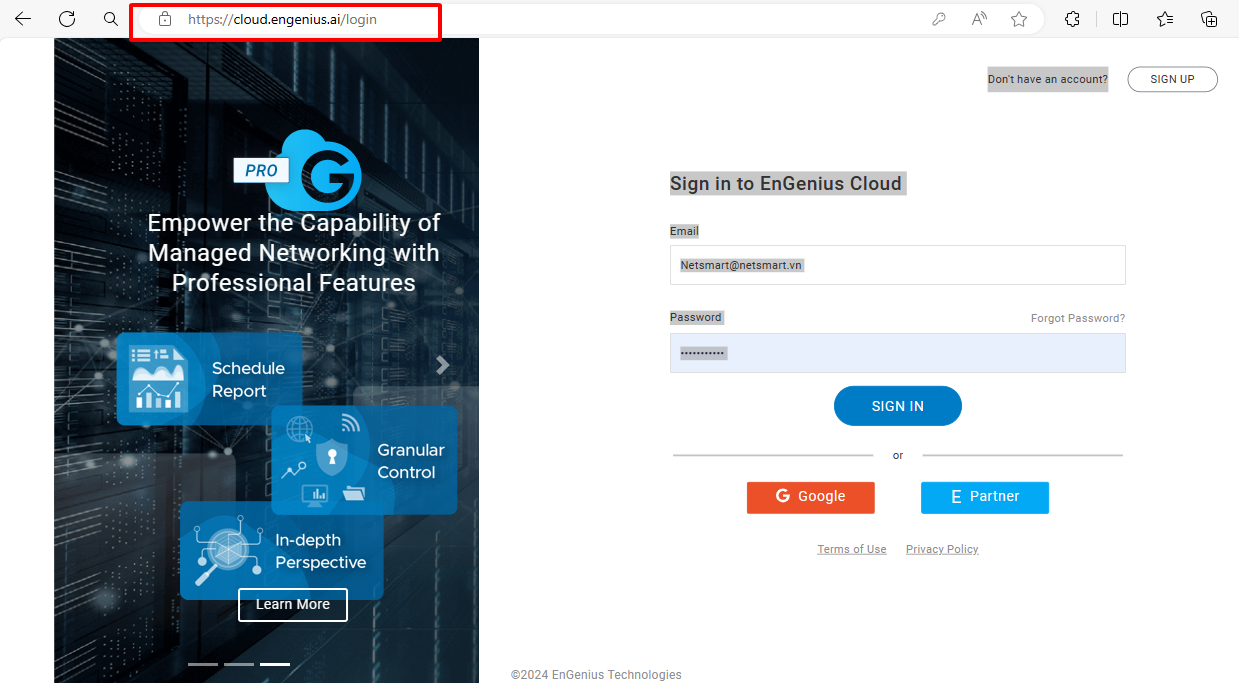 Đăng nhập vào tài khoản Cloud Engnenius