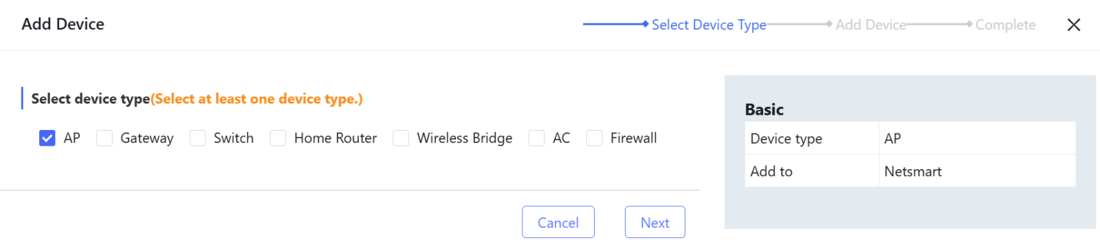Chọn loại thiết bị là AP Access Point