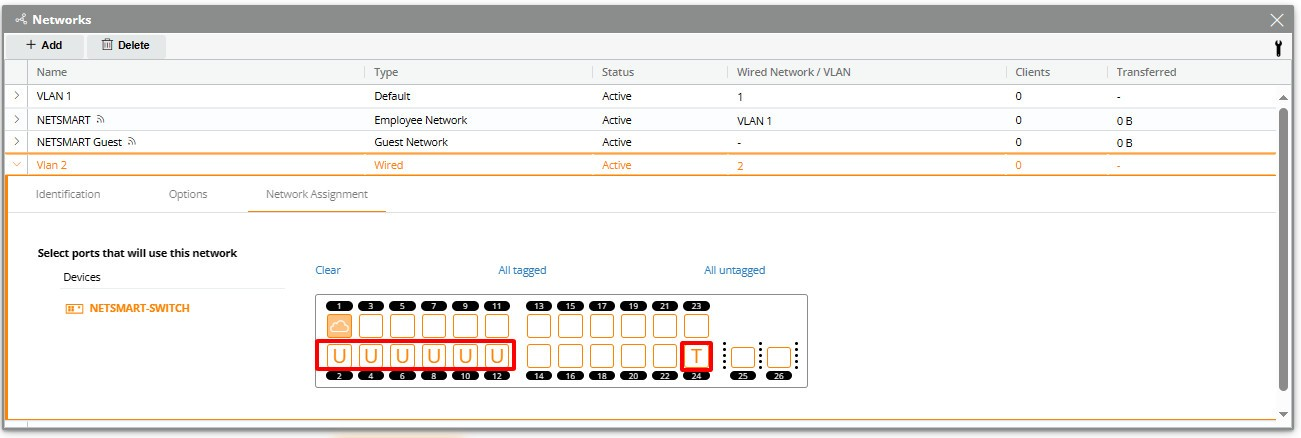 H8: chọn qua Tab Network Assignement để gán các cổng cho Vlan